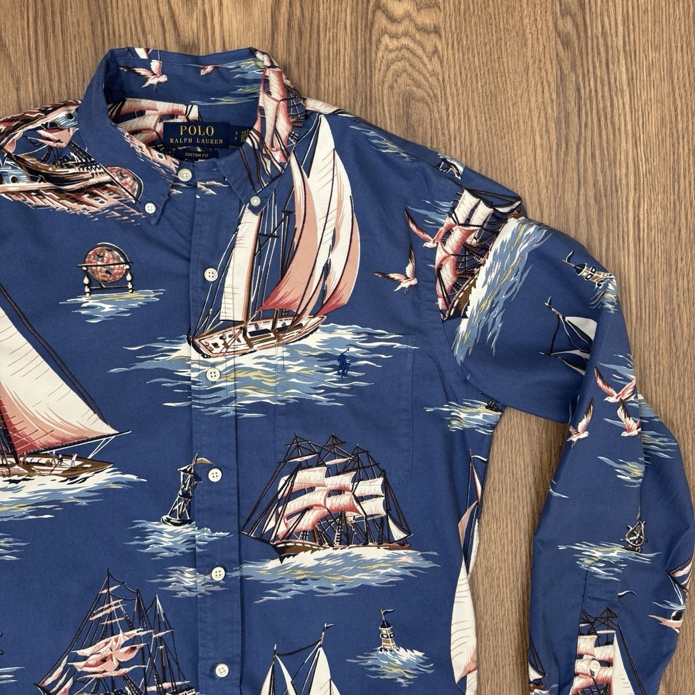 Polo Ralph Lauren Shirt Mens S Blue Sailing All Over Print‎ Button Down Oxford - Picture 5 of 16